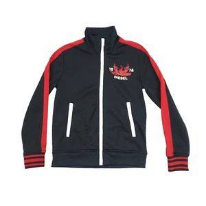 Diesel Track Jacket Boys Small 8 Black Red 1978 Tricot Full Zip Long Sleeve - Picture 1 of 11