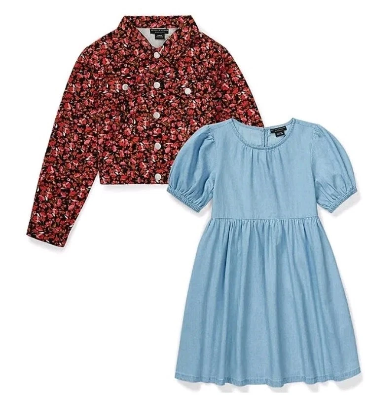 Social Standard by Sanctuary Set GIRLS XL 14-16 Blue Dress Floral Jacket