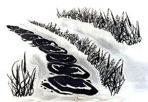 Stone Flower Paths Rocks Reeds Cattails Plants Clear Stamp 4.25" x 6.25" - Picture 1 of 1