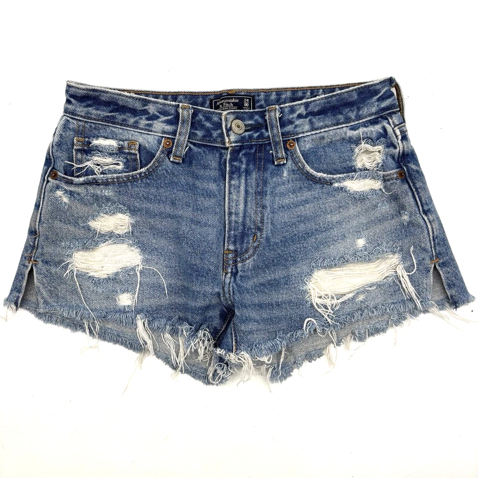 Vintage Y2K Abercrombie & Fitch Low Rise Cut Off Distressed Denim Shorts 00 26" - Image 1 of 4