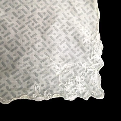 VTG Hanky Handkerchief Pale Green with White Embroidery Beautiful 10.5” Wedding - Image 1 of 3