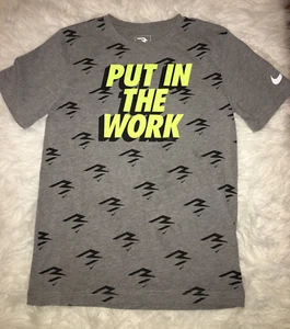 Nike T Shirt Boys Sz. XL Short Sleeve Swoosh Logo Graphics "Put In The Work" - Picture 1 of 7