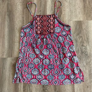 Canotta Lucky Brand taglia small boho rossa blu senza maniche ricamata donna - Foto 1 di 13