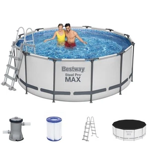 BESTWAY 56420 Steel Pro Max Swimmingpool Filterpumpe Leiter Cover Rund 366x122cm - Bild 1 von 9