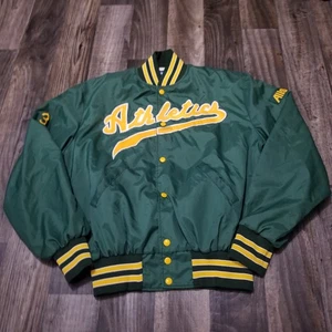 Vintage Oakland A's Athletics Large Satin Bomber Jacket Made In USA Green MLB - Picture 1 of 18