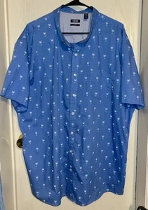 IZOD MEN’S 3XLT SLIM FIT SHIRT SHORT SLEEVES BUTTON UP BLUE WITH PALM TREES - Picture 1 of 3