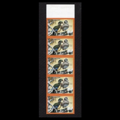 California 1979 Duck Stamp CA9 IMPERF Booklet Pane Strip of 5 Wood Ducks MNH - Image 1 of 2