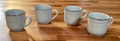 Juego de 4 tazas de café de cerámica de gres internacional beige borde azul Japón Foto 1 de 4