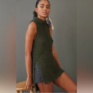 Anthropologie Pilcro Turtleneck Crochet Tunic Sweater Sleeveless SZ XS Olive - Picture 1 of 6