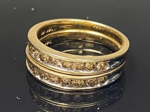 Set aus zwei vorsteckbaren Bändern - 10K Gold & Schokolade Diamant Ringe - Größe 7 / 4,36g - Bild 1 von 14
