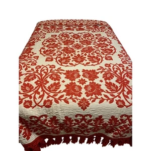 Vintage MCM Schwer Italienisch Hergestellt Rot und Creme Wolle Jacquard Tagesdecke Full/Queen - Bild 1 von 12