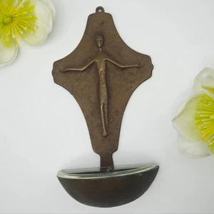 Weihwasserbecken Messing Mid Century Modern Vintage Kreuz Wandmontage 15 cm Chri - Picture 1 of 7