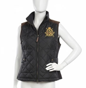 Gilet Ralph Lauren RL County Riders & Jockey Club nero trapuntato scamosciato accento taglia M - Foto 1 di 10