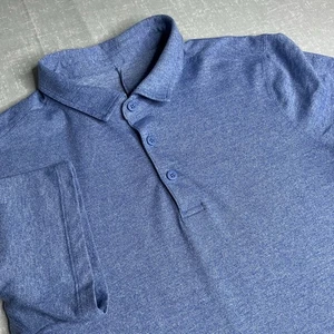 Lululemon Polo Evolution Mens Small Short Sleeve Heather Blue Athleisure Preppy - Picture 1 of 9