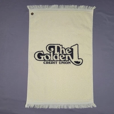 Toalla de golf vintage dorada 1 Credit Union cañón EE. UU. promoción con flecos rara colección Foto 1 de 4