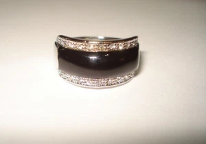 Black Enamel Crystals Ladies Ring Signed Sz 9 Camille Lucie France New! - Picture 1 of 4