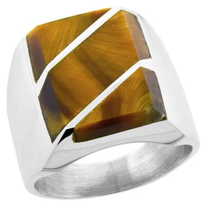 MEN'S 925 STERLING SILVER RING Tiger's Eye POLISHED FINISH SIZE 9-13 - Picture 1 of 1