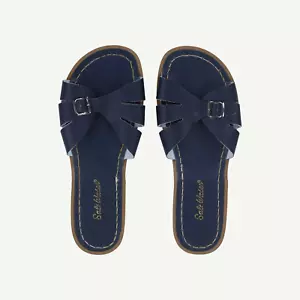 Salt Water Classic Slide Sandals 6 39 New Leather Flat Open Toe Buckle Navy £75 - Picture 1 of 13