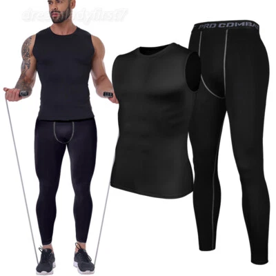 Men's Compression Suit Set Pants & Shirts Base Layer Training Workout Basketball - Image 1 of 4