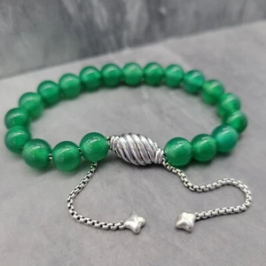 David Yurman Plata de Ley Verde Ónix Cierre Deslizante Espiritual Cuentas Pulsera - Imagen 1 de 8