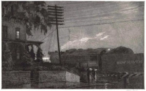 The Passing Freight Art Print Martin Lewis 1934 Nocturne Urban Realist Etching - Picture 1 of 2