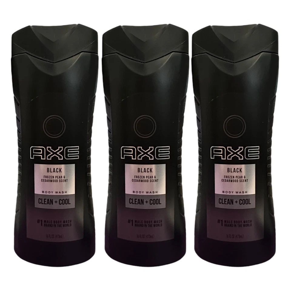 3x AXE Body Wash Black Frozen PEAR & Cedarwood Clean Cool 16 FL Oz