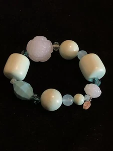 Tarina Tarantino Bracelet With Blue Crystals & Chunky Beads Handmade USA - Picture 1 of 13