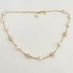 Collar de colección Nolan Miller tono dorado estrás transparente imitación perlas estación - Imagen 1 de 8