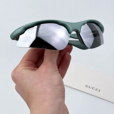 Gucci Mujeres AUTÉNTICAS Gafas de sol Verde Plata Máscara Espejo GG1774S 005 NUEVO Foto 1 de 4