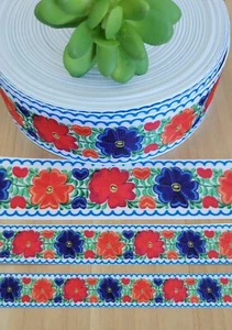 5/8, 7/8 & 1.5" (1 YD) Mexican Flower Grosgrain Ribbon Fiesta Hair Bow Fiesta - Picture 1 of 1