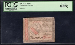 JANUARY 14, 1779 $30 THIRTY DOLLARS CONTINENTAL PCGS ABOUT UNCIRCULATED-50PPQ - Picture 1 of 2