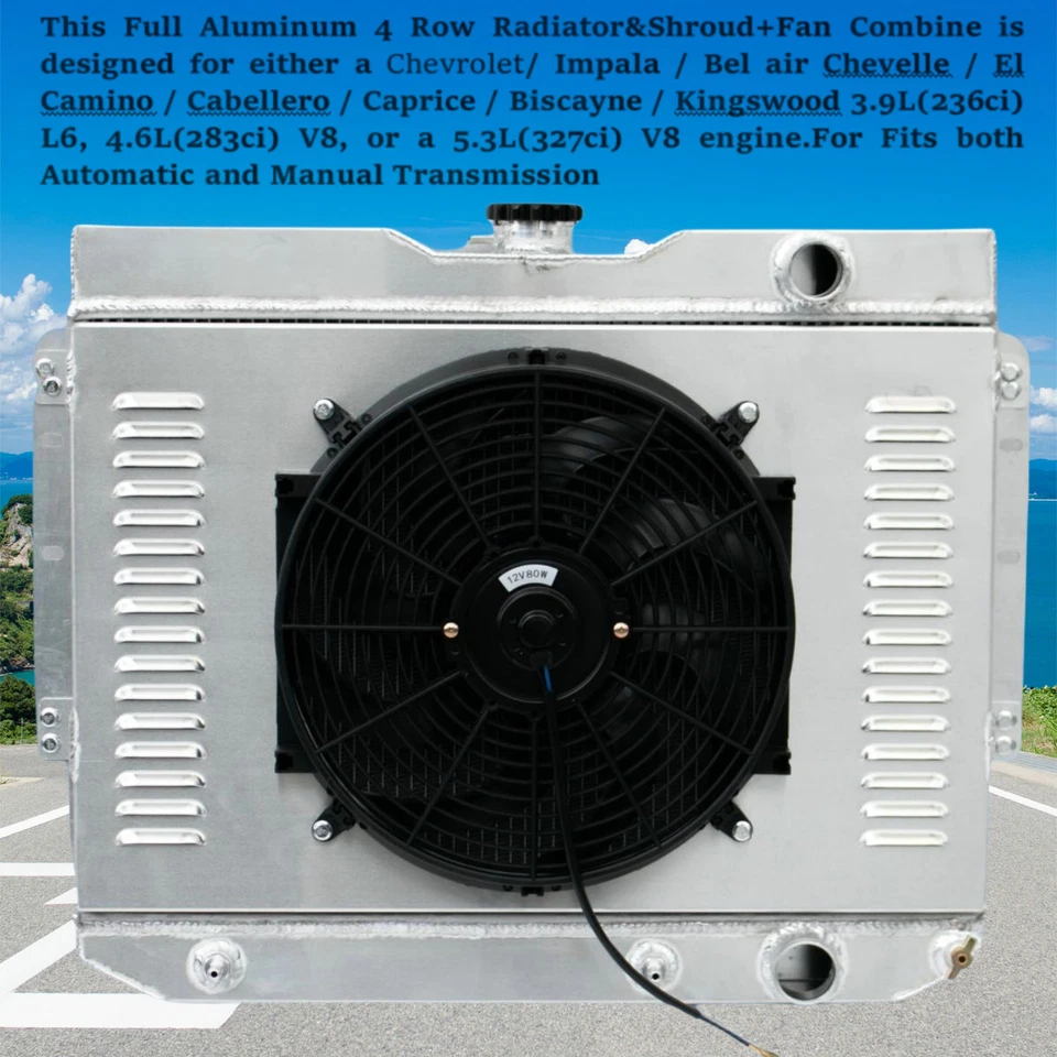 4Row Radiator&Shroud+Fan For 1960-1962 Chevrolet Biscayne 3.9L L6 4.6L 5.3L V8 Foto 1 de 4