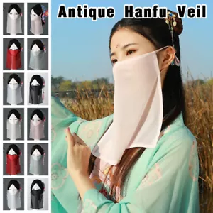 Antique Hanfu Chiffon Veil Hanfu Face Cover W/ Tassel Accessories Sun Protection - Picture 1 of 27