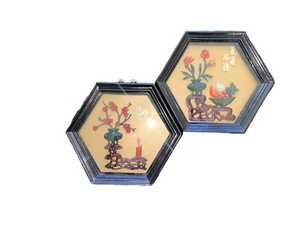 Juego de 2 plagas de pared de ciruela de verano/orquídea de jadeíta de imitación china de colección - Imagen 1 de 9