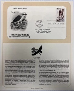 American Wildlife Mail Cover FDC & Info Sheet Osprey 1987 - Picture 1 of 3
