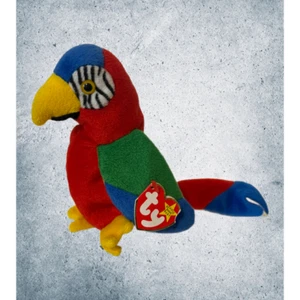 Vintage TY Beanie Babies Jabber Plush Bean Bag Stuffed Animal NWT tag Parrot red - Picture 1 of 6