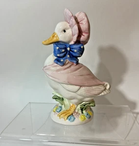 Vintage Enesco Gänsebank 6" hoch rosa mit blauer Schleife - Bild 1 von 7