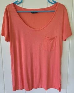 BANANA REPUBLIC Women Relaxed Orange Tee T-Shirt Short Sleeve Top wPocket Sz L - Picture 1 of 7