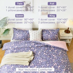 Floral Duvet Cover Queen Size 3 Pieces, Flower Duvet Cover with 2 Pillow Shams, - Picture 1 of 7