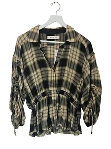Free People Camicia a Quadri Nero Giallo-Verde Combo Taglia S Small Nuova $118 - Foto 1 di 14