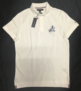 Tommy Hilfiger Palm Tree Print Short Sleeve Regular Fit Cotton Polo, White, S. - Picture 1 of 1