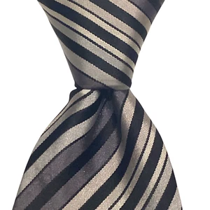 Savile Row klassische Designer-Krawatte aus 100 % Seide GESTREIFT grau/schwarz gebraucht, in einwandfreiem Zustand - Bild 1 von 3