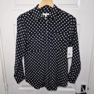 Camisa Equipment XXS UK 4 Negra Blanca Lunares Delgada Firma 100% Seda Nueva con Etiquetas - Imagen 1 de 12