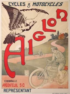CANALE V. AIGLON MOTOCICLETTE E CICLI ARGENTEUIL SENNA E OISE 1904 VECCHIO POSTER - Foto 1 di 1