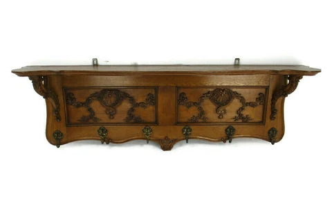 Hand Carved Wood Coat Hat Rack Ornate Breughel Style Beautiful 30s-40s Cover