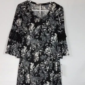 NY COLLECTION ABITO donna fit n svasato nero conoflower floreale taglia L nuovo - Foto 1 di 8