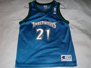 KEVIN GARNETT 21 TIMBERWOLVES NBA Basketball Champion Jersey Youth 14-16 LG used - Picture 1 of 2