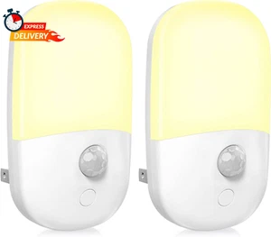 Plug in Motion Sensor Dimmable Night Light, Soft Warm White LED Nightlight with - Picture 1 of 12