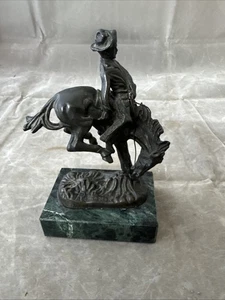 OUTLAW BY FREDERIC REMINGTON BRONZE STATUE GREEN MARBLE BASE Miniature - Picture 1 of 16