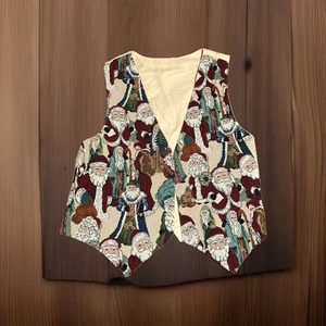 Gobelin Weihnachtsmann Weste Creme Rot Festlich Urlaub Weihnachten Grandmacore Vintage - Bild 1 von 7